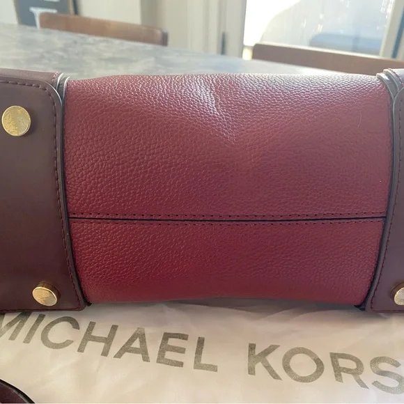 Michael Kors Burgundy Pebbled Leather Satchel with Gold Hardware - Picture 5 of 7